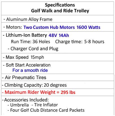 golf push cart specs